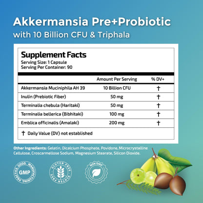 Herbal Wisdom Akkermansia Probiotic 10 Billion CFU - Advanced Support, Probiotic+Prebiotic | for Gut & Metabolism Support - No Bloating | with Inulin & Triphala - dailyvitalstore