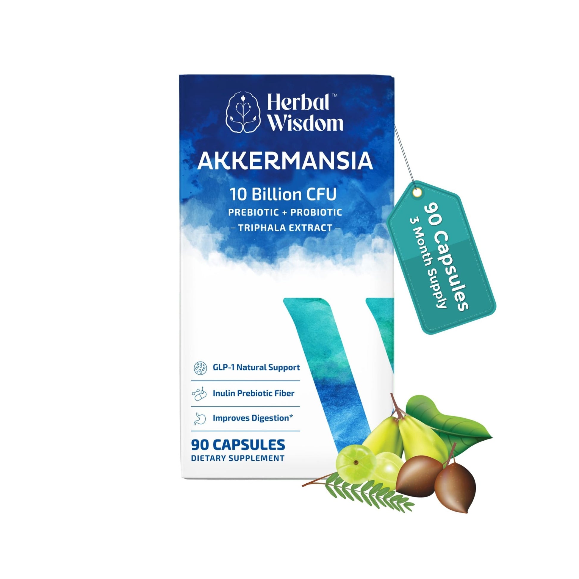 Herbal Wisdom Akkermansia Probiotic 10 Billion CFU - Advanced Support, Probiotic+Prebiotic | for Gut & Metabolism Support - No Bloating | with Inulin & Triphala - dailyvitalstore