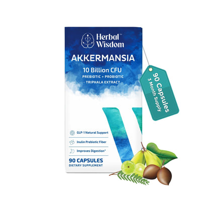 Herbal Wisdom Akkermansia Probiotic 10 Billion CFU - Advanced Support, Probiotic+Prebiotic | for Gut & Metabolism Support - No Bloating | with Inulin & Triphala - dailyvitalstore