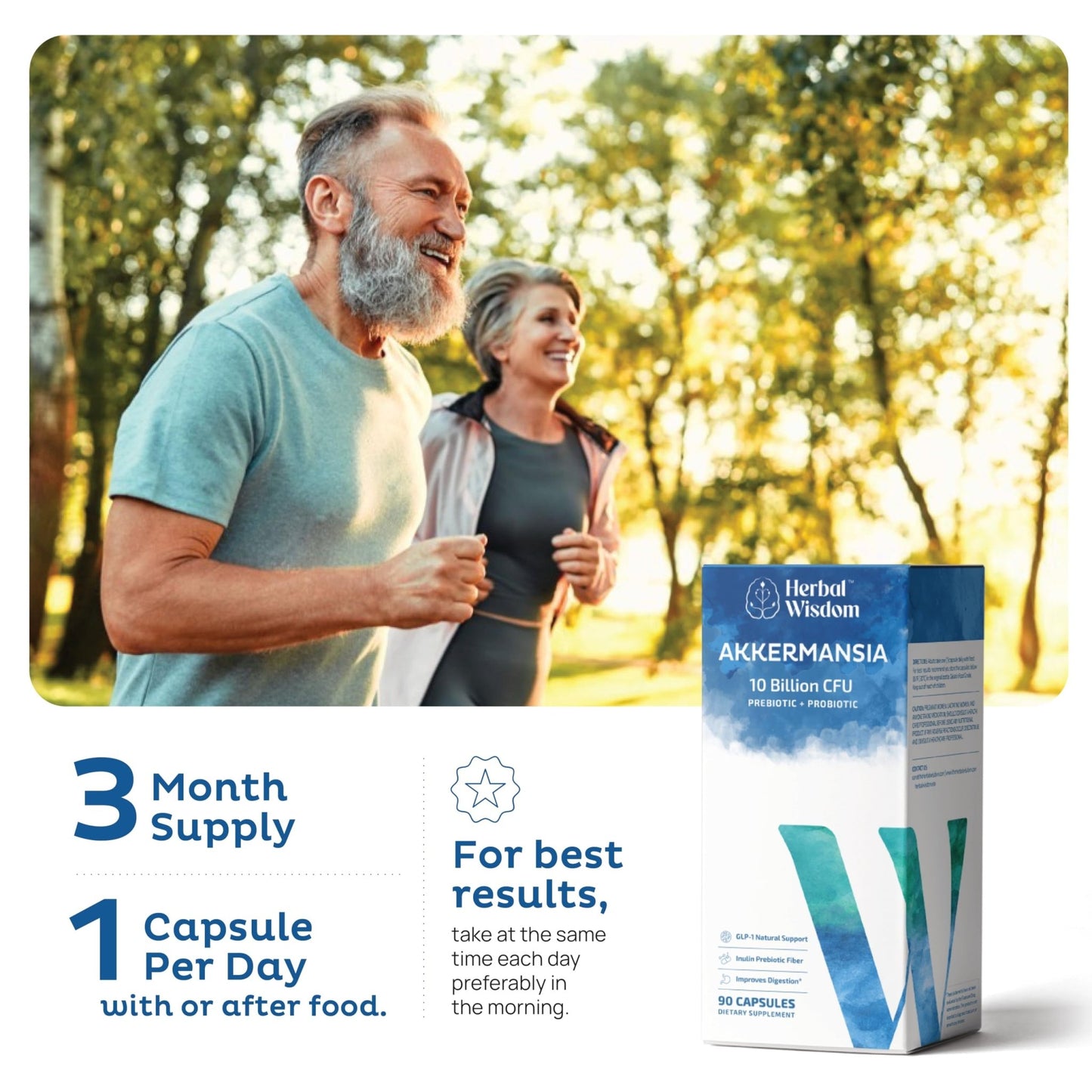 Herbal Wisdom Akkermansia Probiotic 10 Billion CFU - Advanced Support, Probiotic+Prebiotic | for Gut & Metabolism Support - No Bloating | with Inulin & Triphala - dailyvitalstore