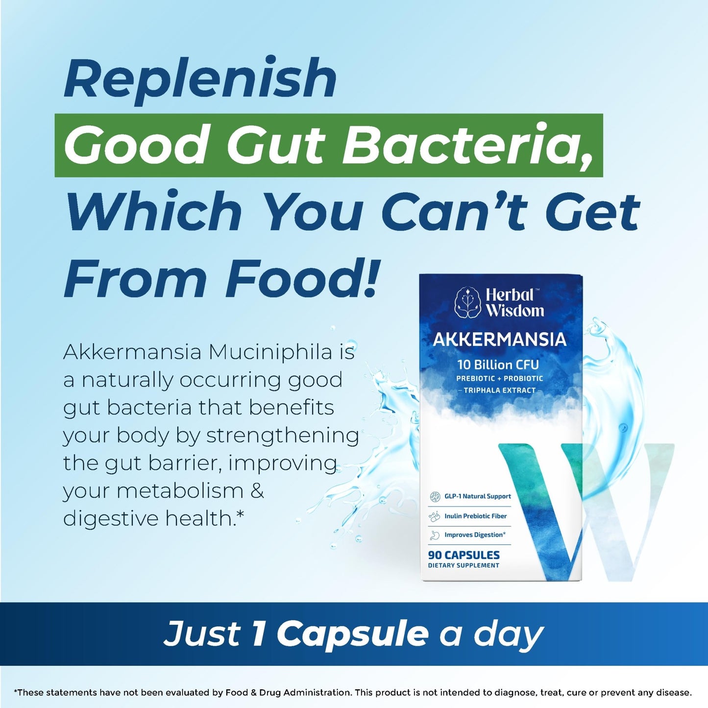 Herbal Wisdom Akkermansia Probiotic 10 Billion CFU - Advanced Support, Probiotic+Prebiotic | for Gut & Metabolism Support - No Bloating | with Inulin & Triphala - dailyvitalstore