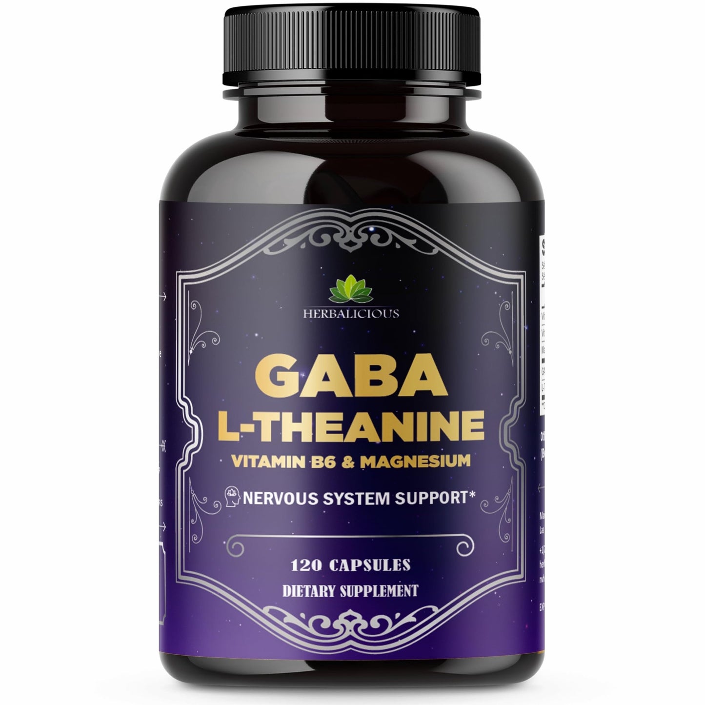 HERBALICIOUS GABA L-Theanine with Magnesium – Calm & Focus Support, Stress Relief, Relaxation + Mood Balance, Brain & Memory Support Supplement – Vitamin B6 + B12 Complex – 120 Capsules - dailyvitalstore