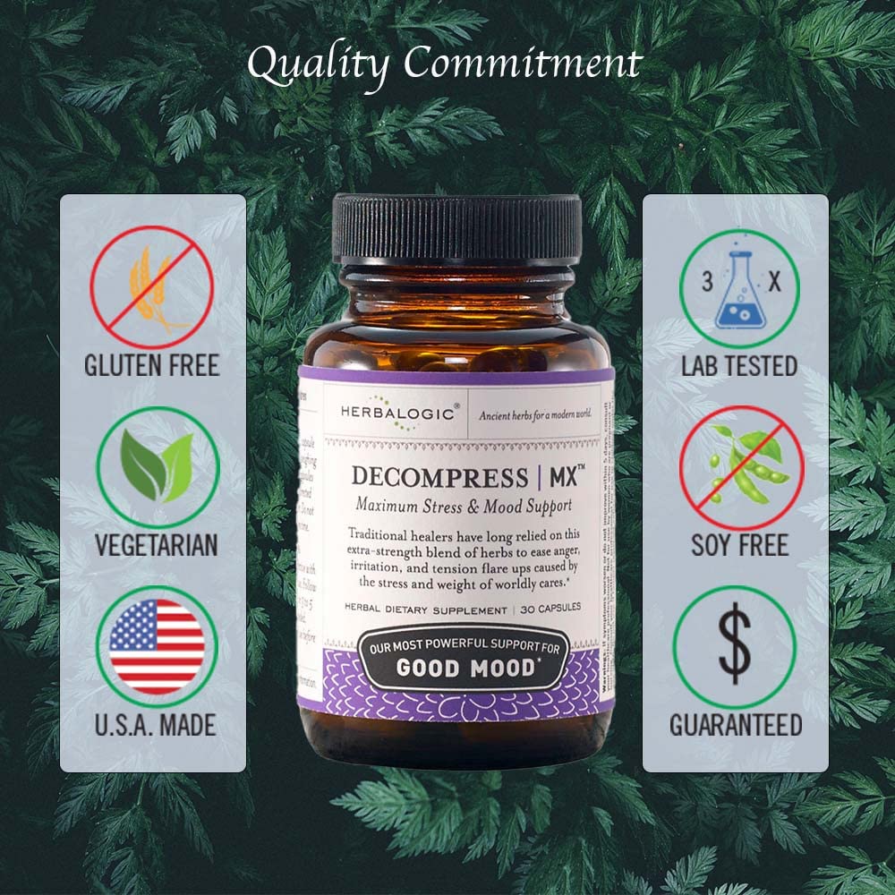 Herbalogic - Decompress MX Herb Capsules - Maximum Stress & Tension Relief - Reduces Anger & Moodiness, Positive Mood Support - Based on the Traditional Chinese Formula Xiao Yao San - 90 Cap Count - dailyvitalstore