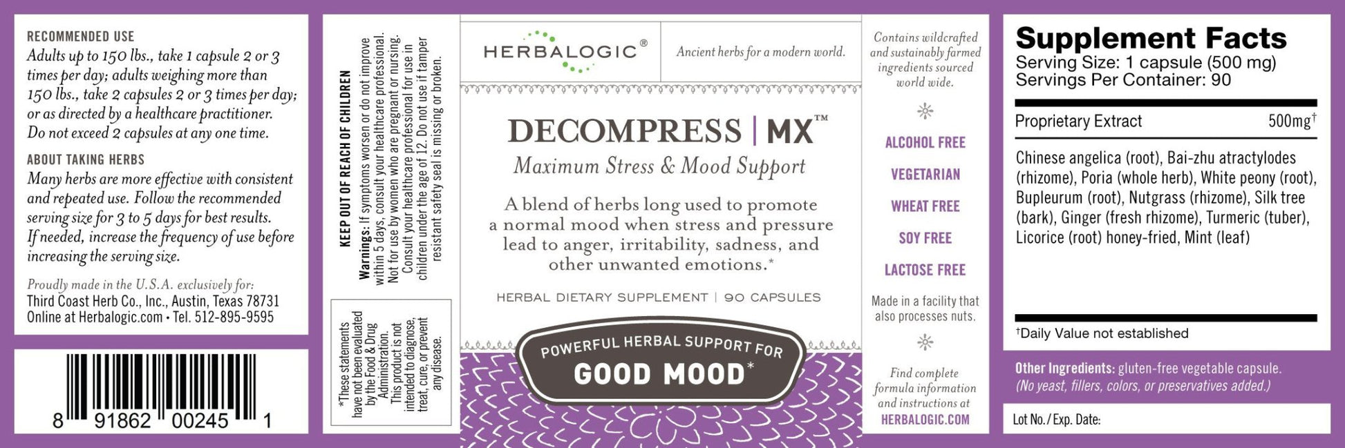 Herbalogic - Decompress MX Herb Capsules - Maximum Stress & Tension Relief - Reduces Anger & Moodiness, Positive Mood Support - Based on the Traditional Chinese Formula Xiao Yao San - 90 Cap Count - dailyvitalstore