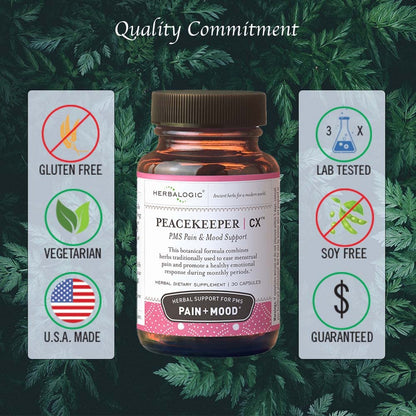 Herbalogic - Peacekeeper CX Herb Capsules - Reduces PMS Related Mood Swings - Reduces Cramps & Pain Associated with Monthly Periods - Contains Turmeric & Corydalis - 30 Cap Count - dailyvitalstore