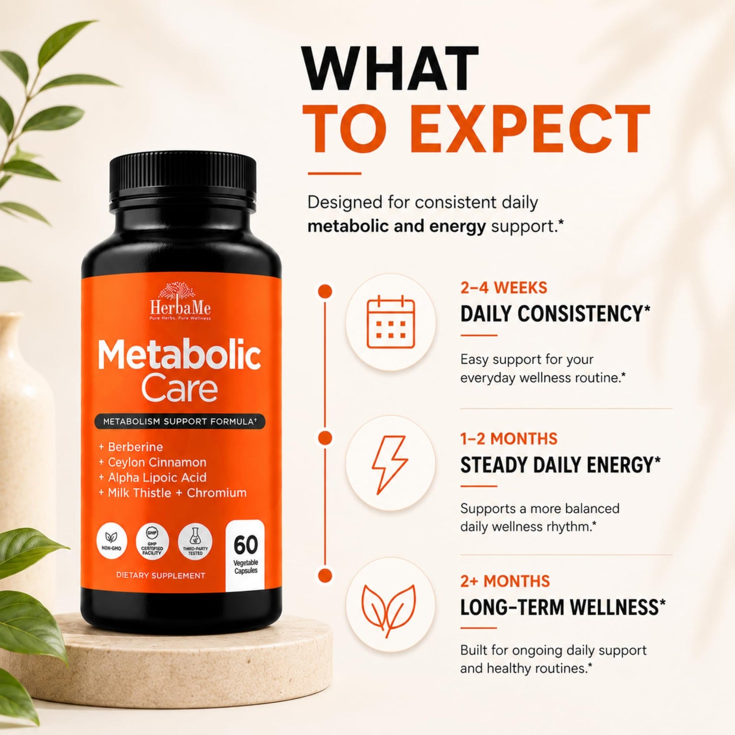 HerbaMe Berberine Supplement with Ceylon Cinnamon, Chromium, Alpha Lipoic Acid, Metabolic Care Supports Metabolism & Cardiovascular Health and Immune System - dailyvitalstore