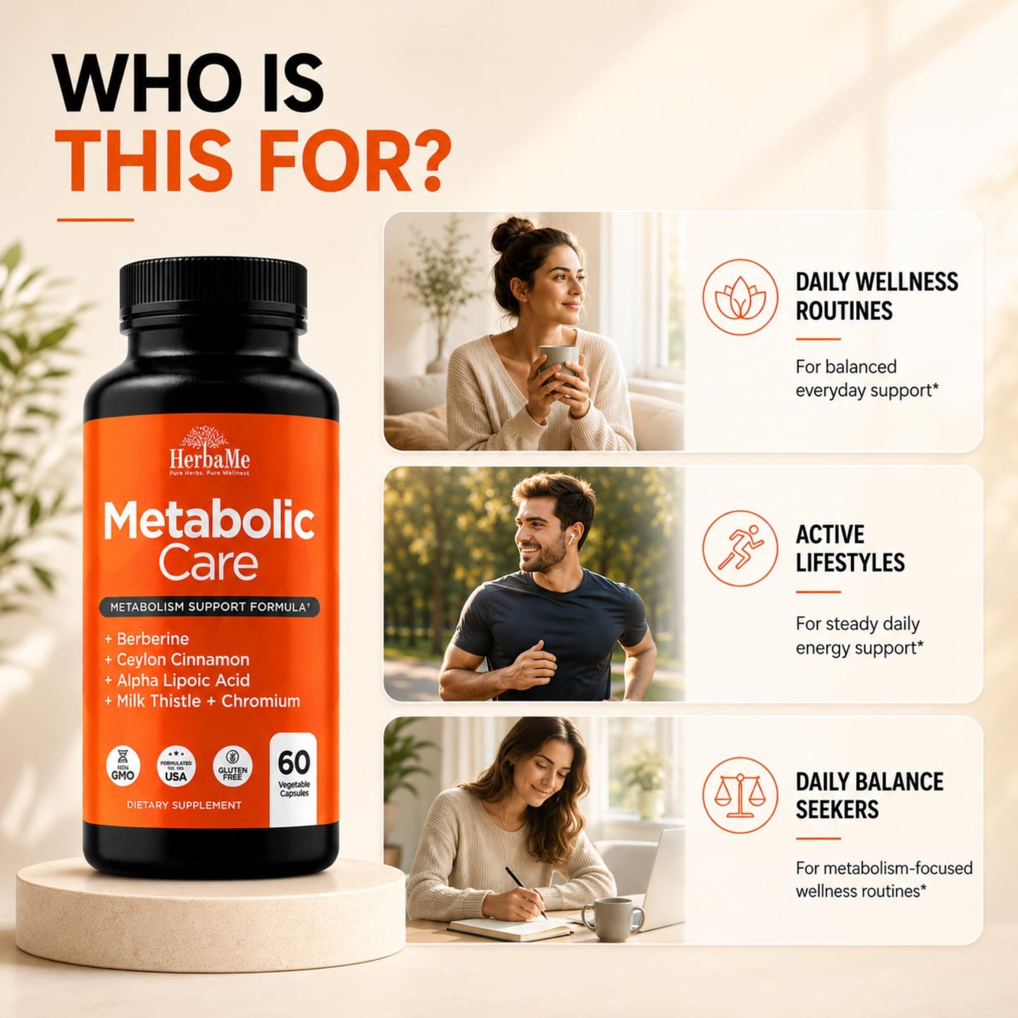 HerbaMe Berberine Supplement with Ceylon Cinnamon, Chromium, Alpha Lipoic Acid, Metabolic Care Supports Metabolism & Cardiovascular Health and Immune System - dailyvitalstore
