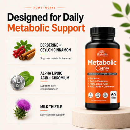 HerbaMe Berberine Supplement with Ceylon Cinnamon, Chromium, Alpha Lipoic Acid, Metabolic Care Supports Metabolism & Cardiovascular Health and Immune System - dailyvitalstore