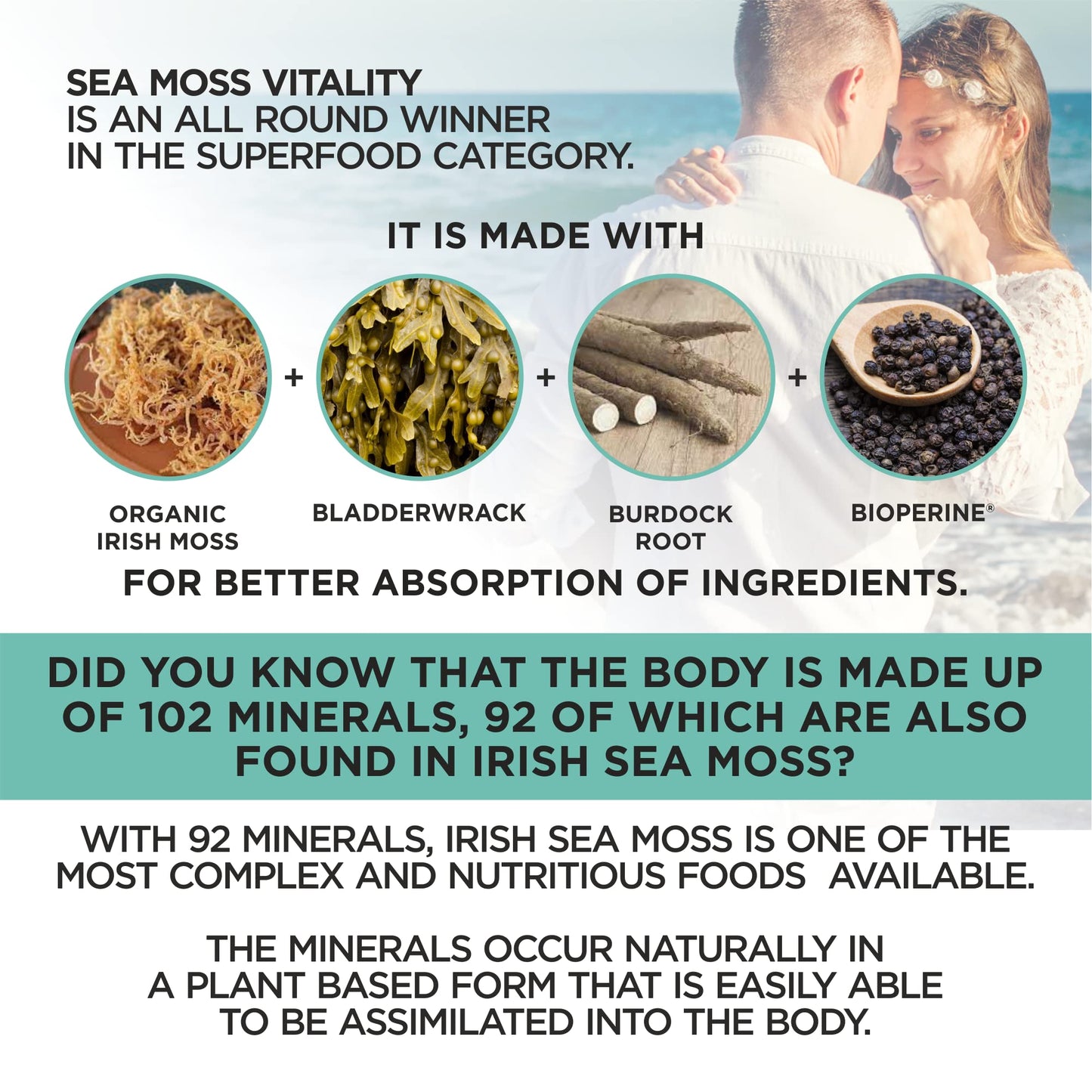 HerbaMe Organic Irish Sea Moss with Bladderwrack, Burdock Root & Black Pepper Extract, 150 Capsules, Thyroid Support, Natural Iodine Source, Promotes Immune System, Cell Food, Alkaline Supplement - dailyvitalstore