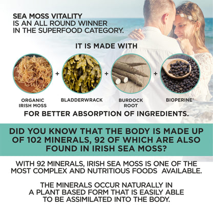 HerbaMe Organic Irish Sea Moss with Bladderwrack, Burdock Root & Black Pepper Extract, 150 Capsules, Thyroid Support, Natural Iodine Source, Promotes Immune System, Cell Food, Alkaline Supplement - dailyvitalstore