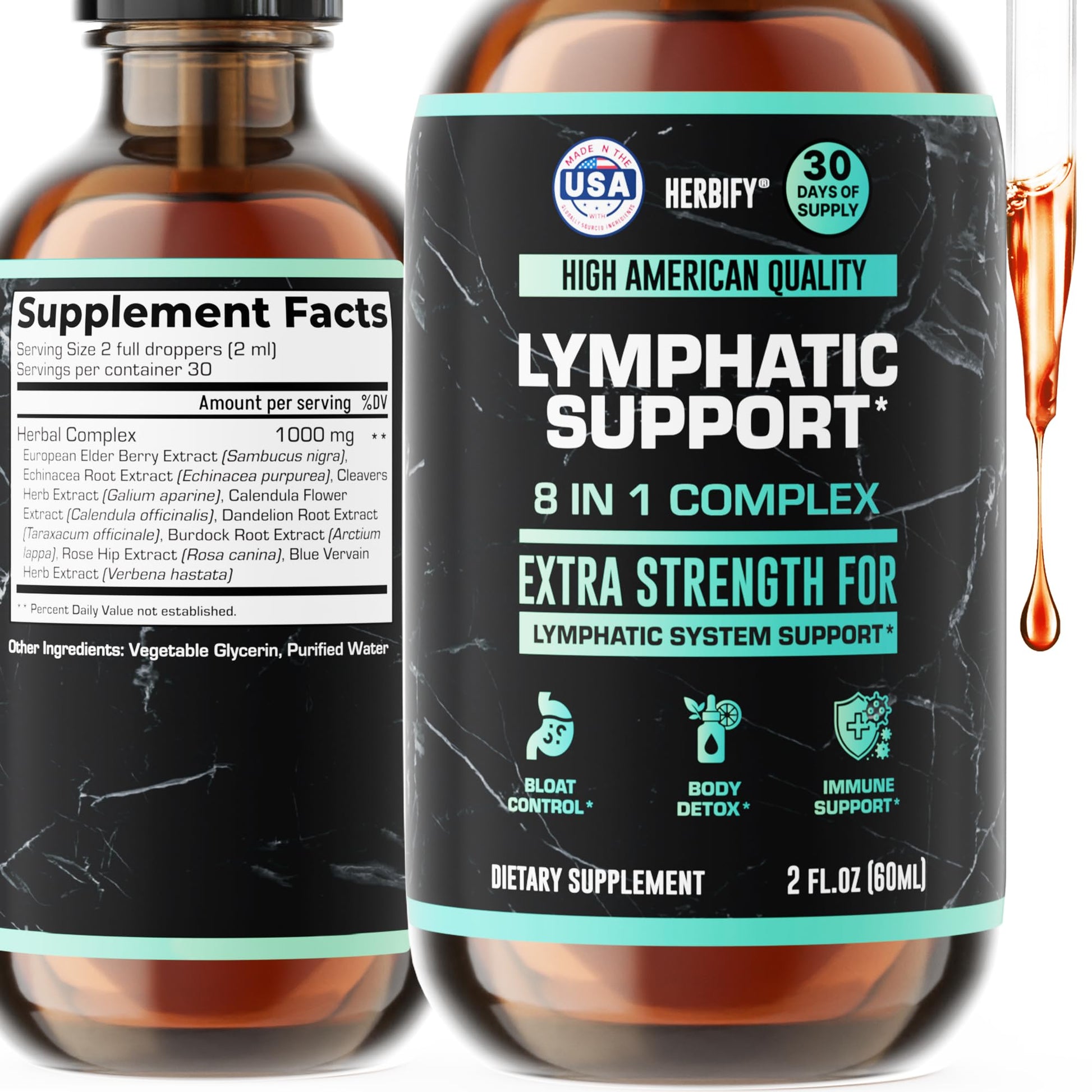HERBIFY Lymphatic Drainage Drops for Liver Detox & Immune Support - Lymph System Support Drops - Detox Cleanse - 30 Days Supply - 2 Fl Oz Made in USA - dailyvitalstore