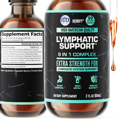 HERBIFY Lymphatic Drainage Drops for Liver Detox & Immune Support - Lymph System Support Drops - Detox Cleanse - 30 Days Supply - 2 Fl Oz Made in USA - dailyvitalstore
