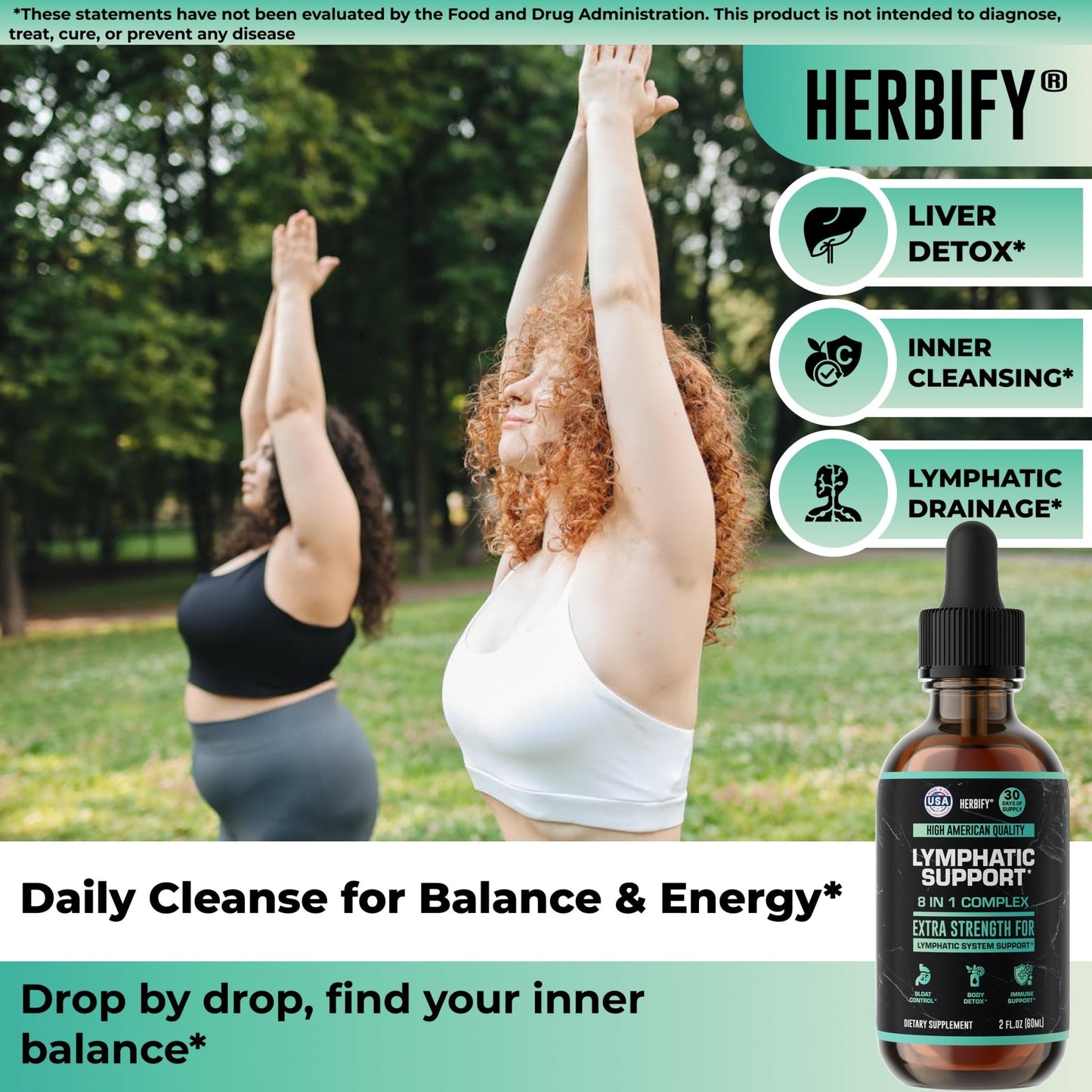 HERBIFY Lymphatic Drainage Drops for Liver Detox & Immune Support - Lymph System Support Drops - Detox Cleanse - 30 Days Supply - 2 Fl Oz Made in USA - dailyvitalstore