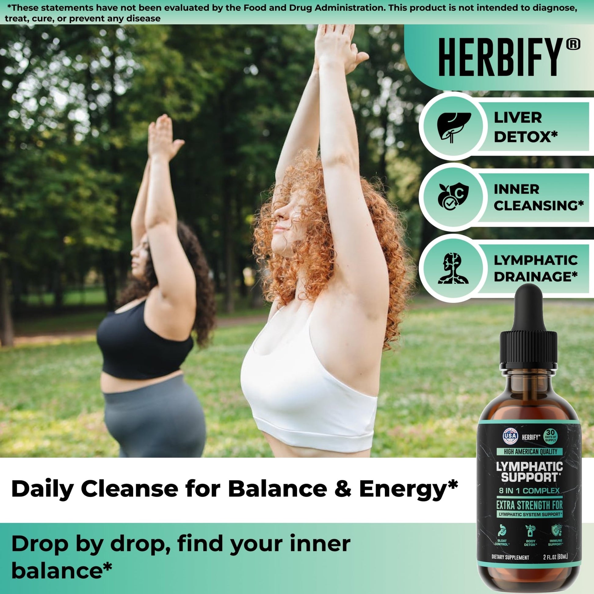 HERBIFY Lymphatic Drainage Drops for Liver Detox & Immune Support - Lymph System Support Drops - Detox Cleanse - 30 Days Supply - 2 Fl Oz Made in USA - dailyvitalstore