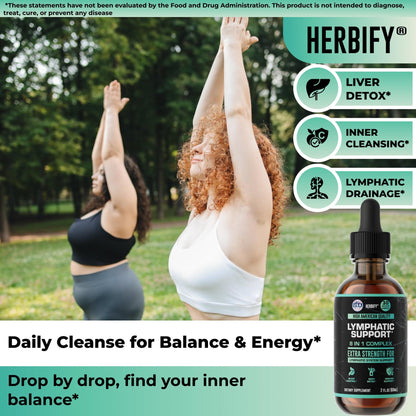 HERBIFY Lymphatic Drainage Drops for Liver Detox & Immune Support - Lymph System Support Drops - Detox Cleanse - 30 Days Supply - 2 Fl Oz Made in USA - dailyvitalstore