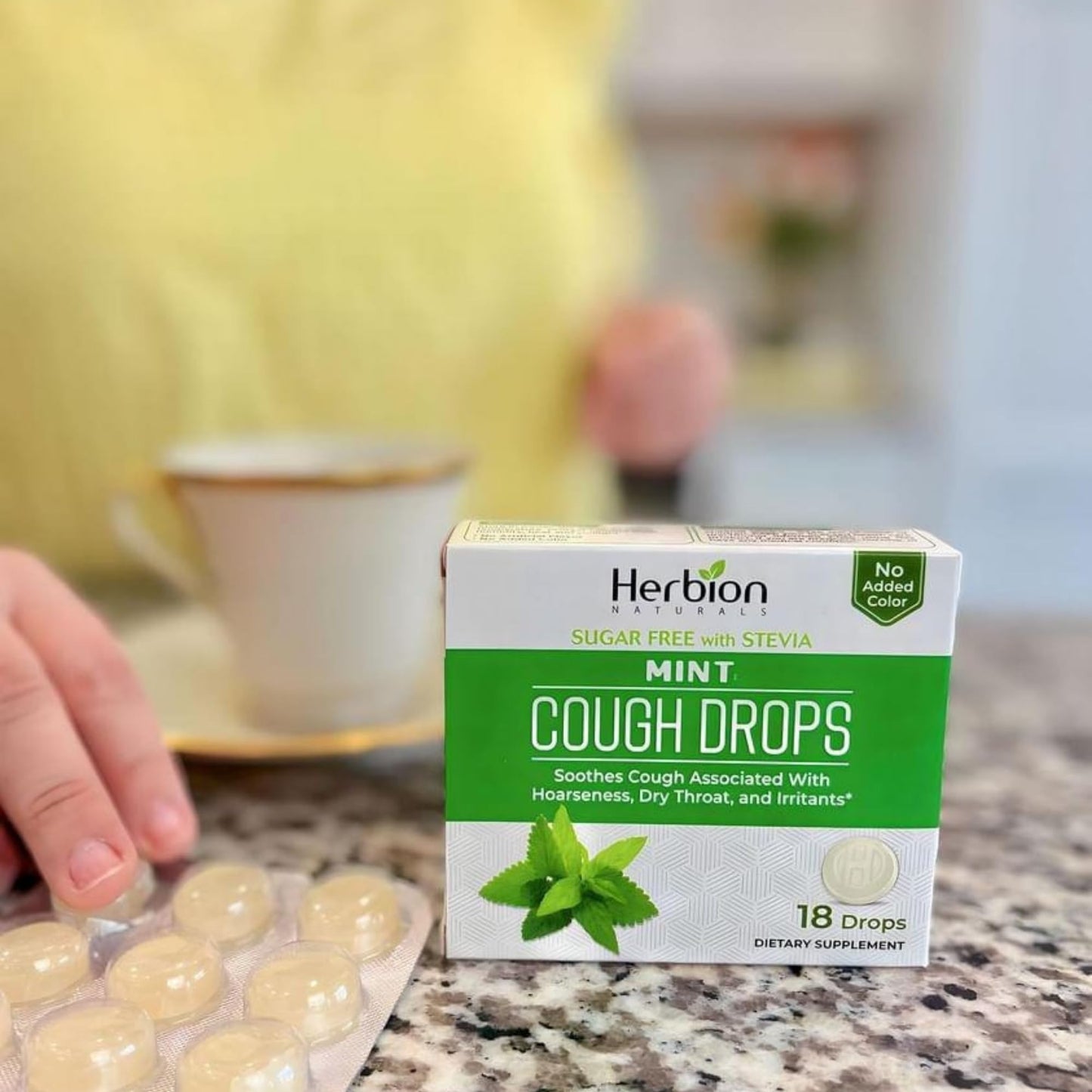 HERBION Naturals Cough Drops, Sugar Free with Stevia, Dietary Supplement, Soothes Cough, for Adults & Children Over 6 Years, 18 Count, Mint, Pack of 1 - dailyvitalstore