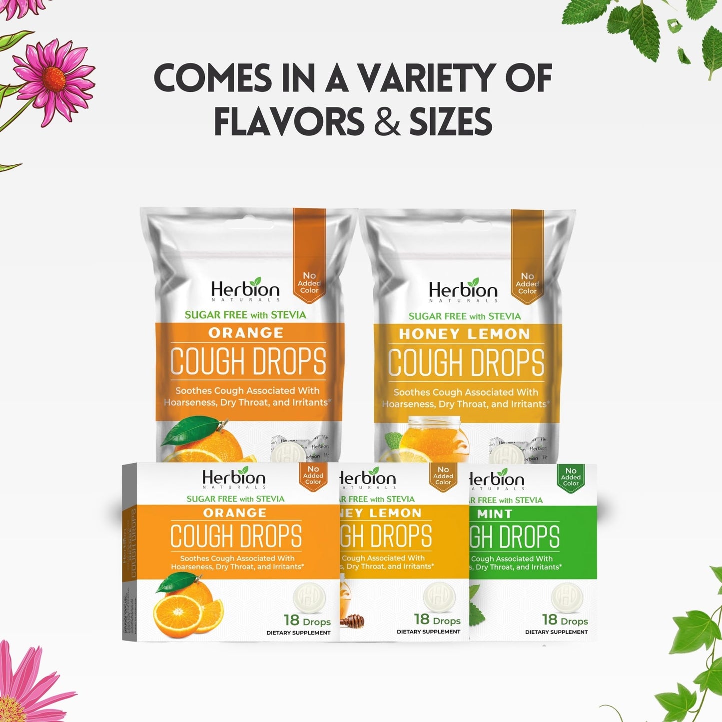 HERBION Naturals Cough Drops, Sugar Free with Stevia, Dietary Supplement, Soothes Cough, for Adults & Children Over 6 Years, 18 Count, Mint, Pack of 1 - dailyvitalstore