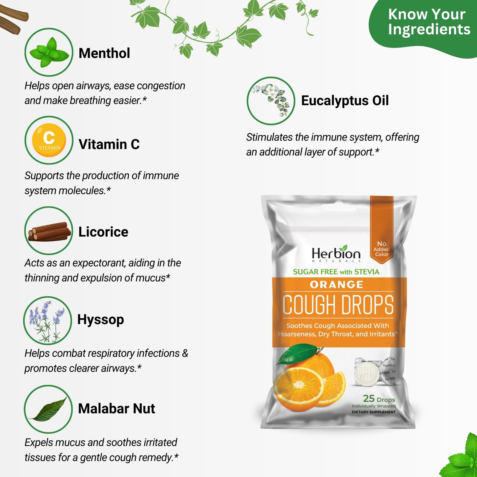 HERBION Naturals Cough Drops with Orange Flavor, Sugar-Free with Stevia, Soothes Cough, for Adults and Children Over 6 Years – Pack of 5(125 Lozenges) - dailyvitalstore