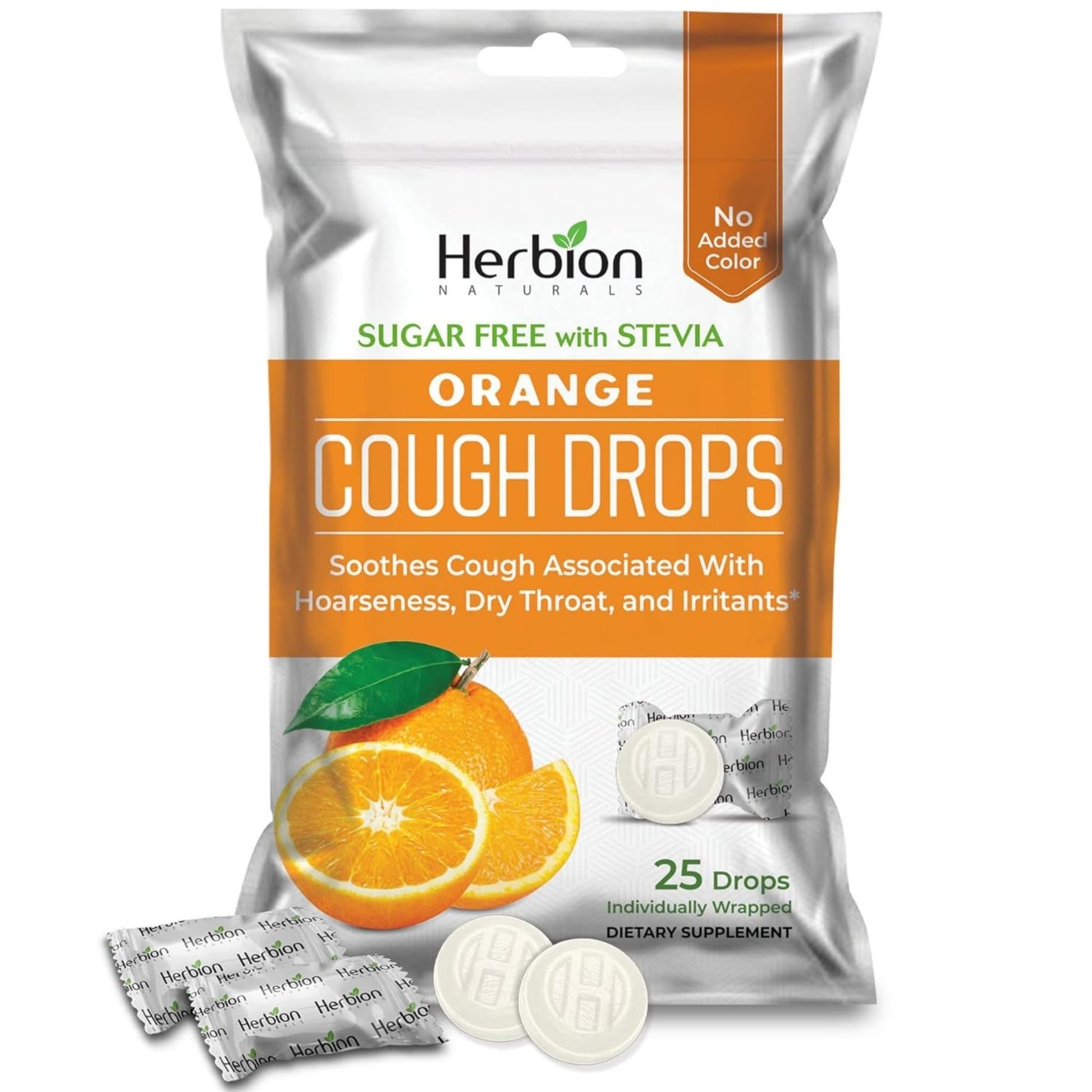 HERBION Naturals Cough Drops with Orange Flavor, Sugar-Free with Stevia, Soothes Cough, for Adults and Children Over 6 Years – Pack of 5(125 Lozenges) - dailyvitalstore