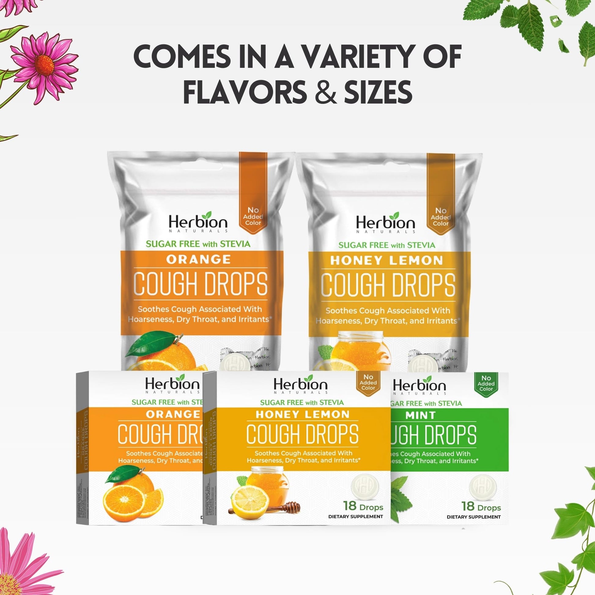 HERBION Naturals Cough Drops with Orange Flavor, Sugar-Free with Stevia, Soothes Cough, for Adults and Children Over 6 Years – Pack of 5(125 Lozenges) - dailyvitalstore