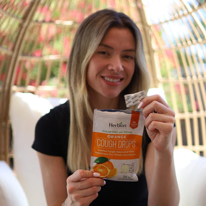 HERBION Naturals Cough Drops with Orange Flavor, Sugar-Free with Stevia, Soothes Cough, for Adults and Children Over 6 Years – Pack of 5(125 Lozenges) - dailyvitalstore