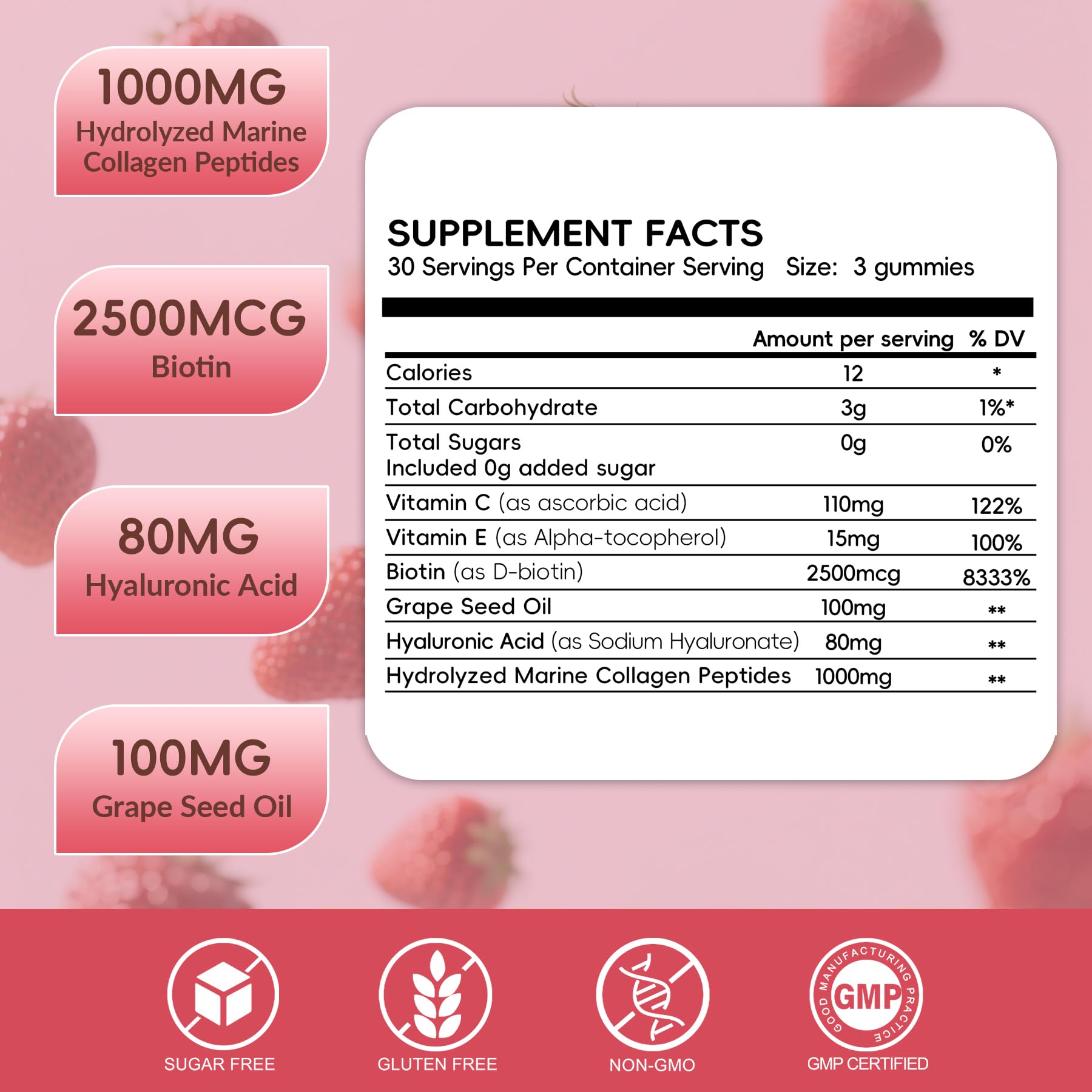 Herbovella Marine Collagen Peptides Gummies for Women- Hydrolyzed Collagen Peptides 1000mg with Biotin, Vitamins, Hyaluronic Acid- for Skin Hair Nails -Sugar Free, 30 Servings, Peach Flavor - dailyvitalstore