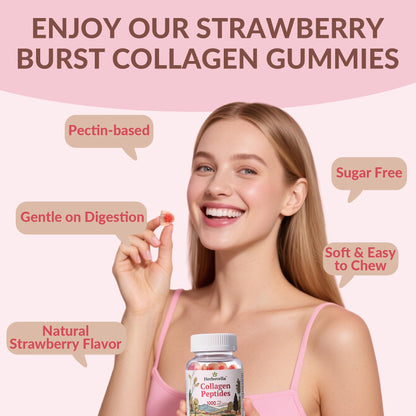 Herbovella Marine Collagen Peptides Gummies for Women- Hydrolyzed Collagen Peptides 1000mg with Biotin, Vitamins, Hyaluronic Acid- for Skin Hair Nails -Sugar Free, 30 Servings, Peach Flavor - dailyvitalstore