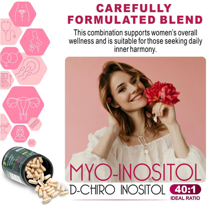 Herbpy 6in1 Premium 40:1 Myo-Inositol & D-Chiro Inositol Supplement for Women with Folate, Berberine HCl 97%, Vitamin D3 & K2 - Hormonal Balance & Ovarian Health Support- 120 Vegan Capsules - dailyvitalstore