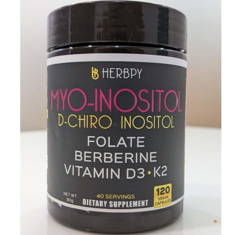 Herbpy 6in1 Premium 40:1 Myo-Inositol & D-Chiro Inositol Supplement for Women with Folate, Berberine HCl 97%, Vitamin D3 & K2 - Hormonal Balance & Ovarian Health Support- 120 Vegan Capsules - dailyvitalstore