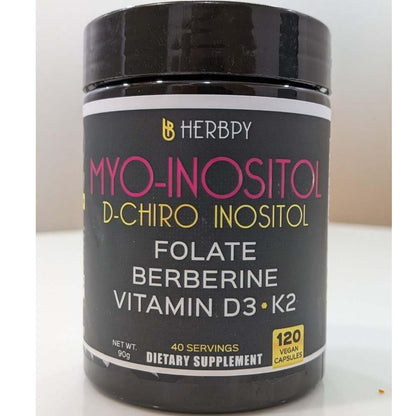 Herbpy 6in1 Premium 40:1 Myo-Inositol & D-Chiro Inositol Supplement for Women with Folate, Berberine HCl 97%, Vitamin D3 & K2 - Hormonal Balance & Ovarian Health Support- 120 Vegan Capsules - dailyvitalstore