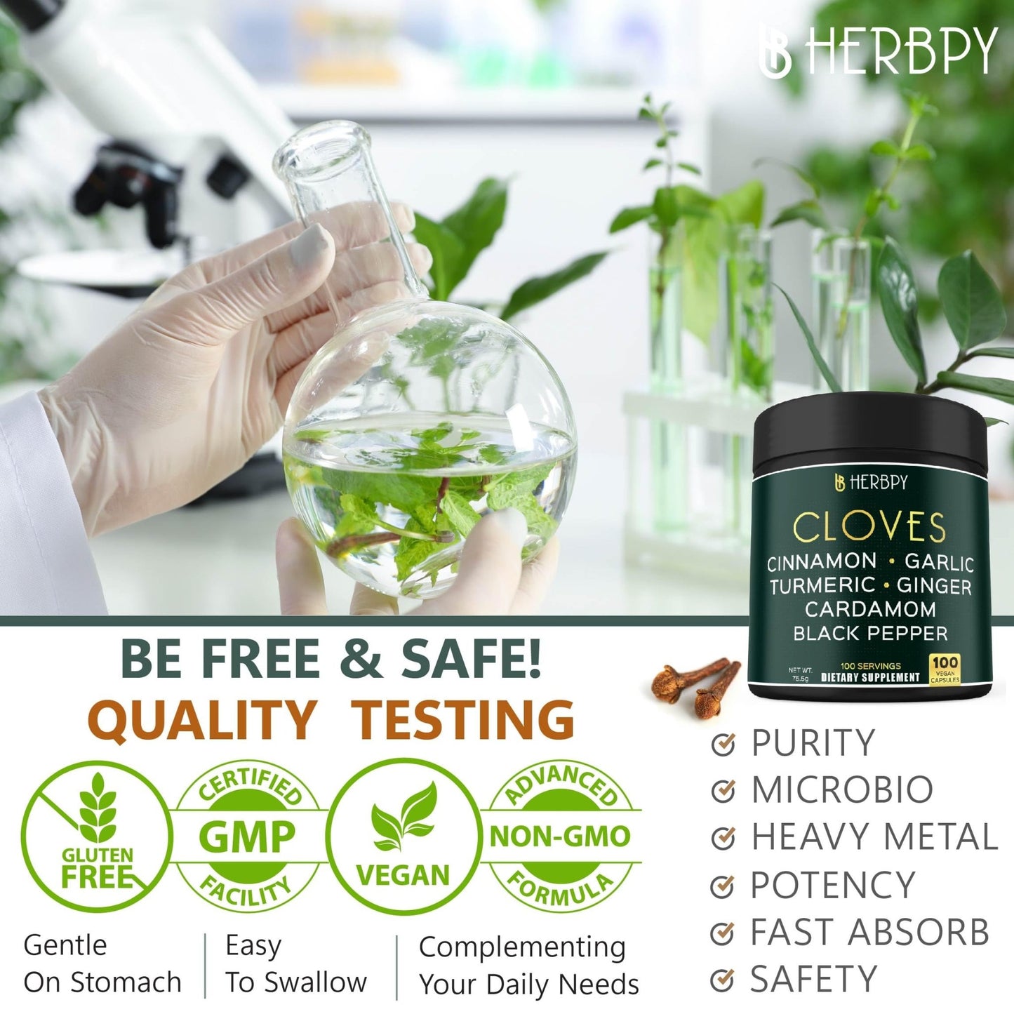 Herbpy 7in1 Clove Supplement Rich in Vitamins & Minerals Supports Digestion, Immune & Heart Health with Cinnamon, Turmeric, Ginger, Cardamom, Garlic & Black Pepper - 100 Vegan Capsules - dailyvitalstore