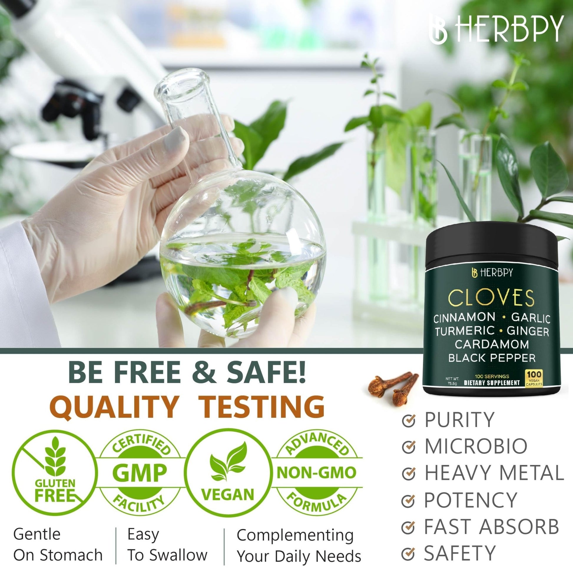 Herbpy 7in1 Clove Supplement Rich in Vitamins & Minerals Supports Digestion, Immune & Heart Health with Cinnamon, Turmeric, Ginger, Cardamom, Garlic & Black Pepper - 100 Vegan Capsules - dailyvitalstore