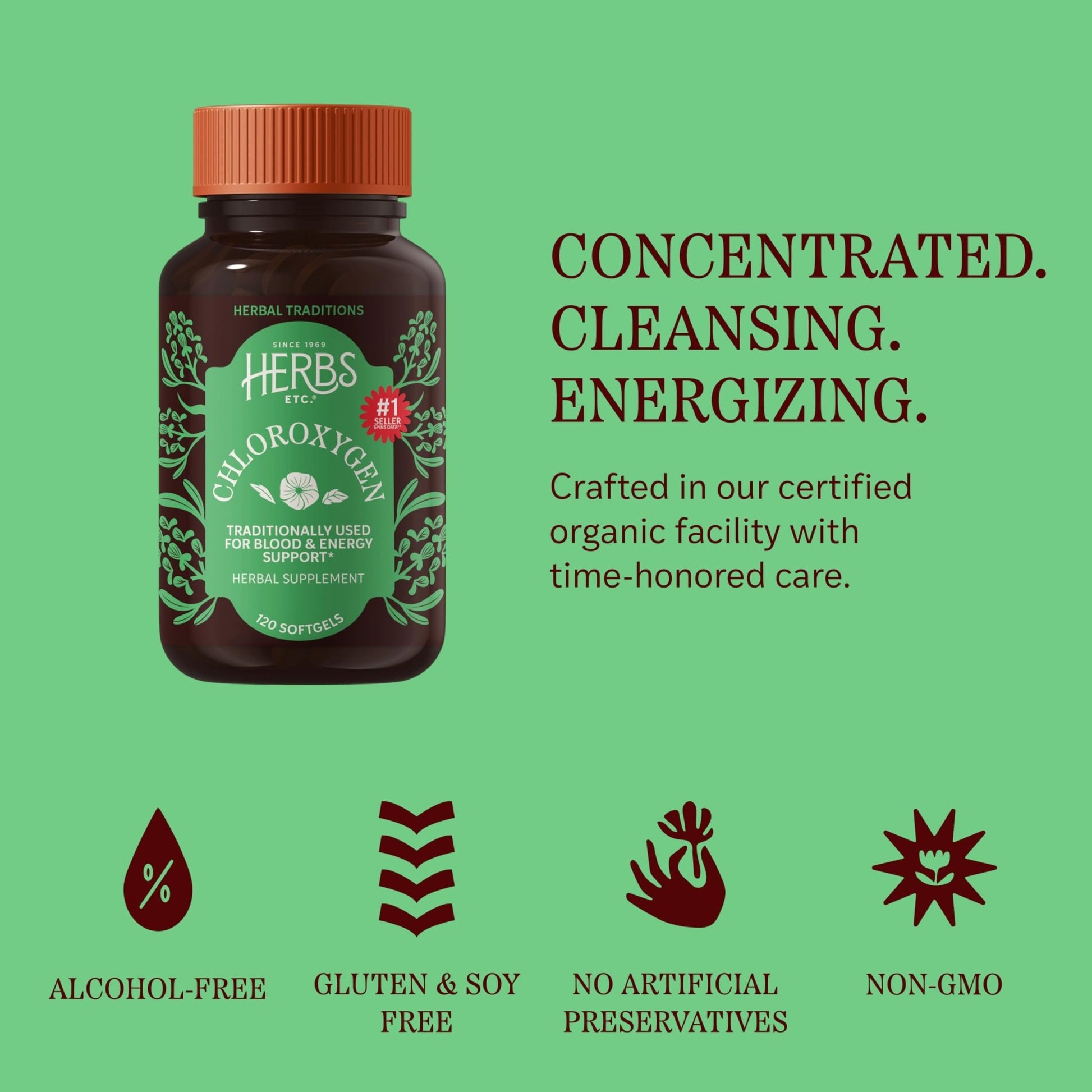 Herbs Etc. ChlorOxygen Chlorophyll Concentrate Softgels - High-Potency Chlorophyll for Detoxification Support - Deodorizing - Skin, Gut - dailyvitalstore
