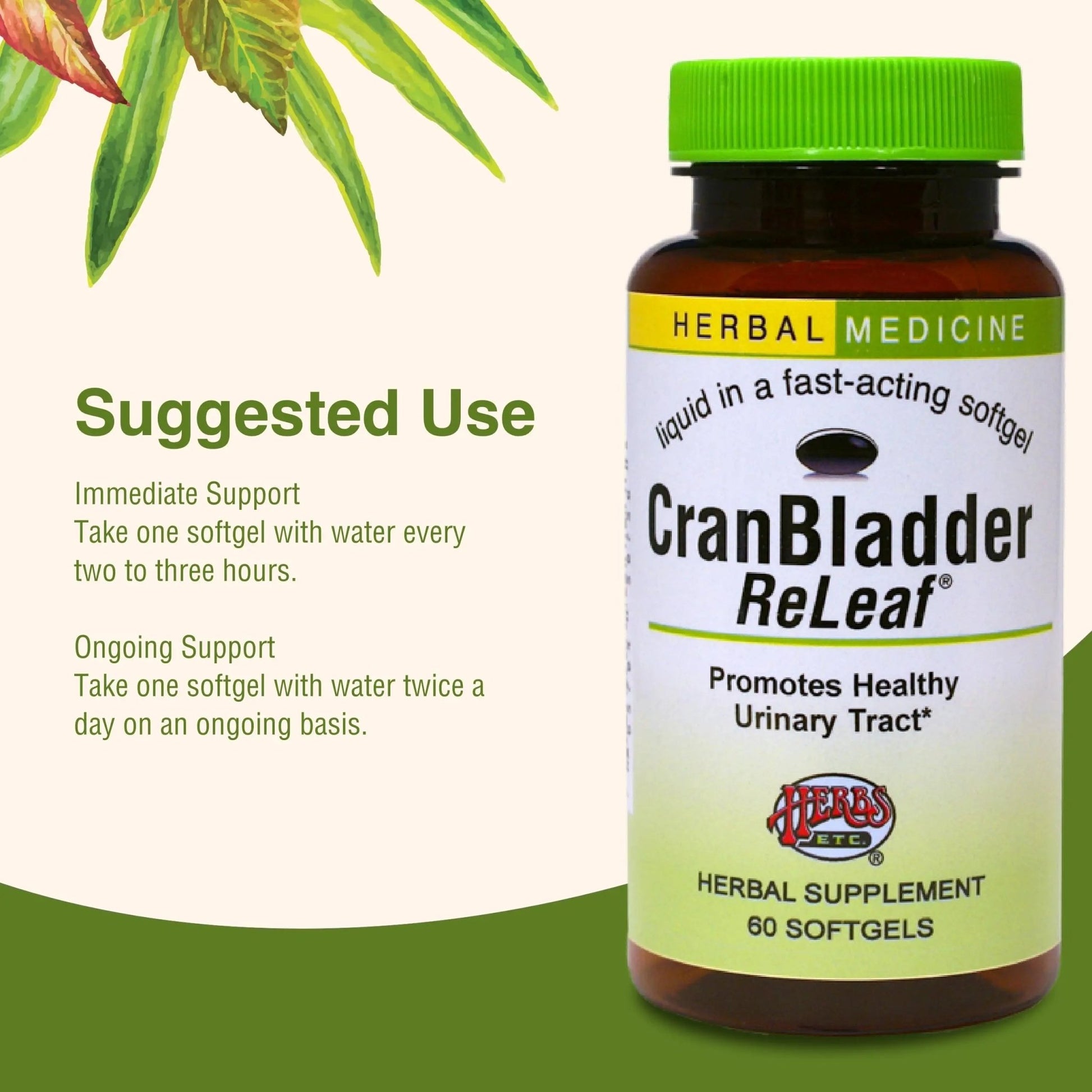 Herbs Etc. CranBladder ReLeaf Softgels - Bladder Health Support - Natural Supplement Formula to Aid Urinary Health & Comfort - Optimal Urinary Support with Cranberry - 60 Softgels (60 Servings) - dailyvitalstore