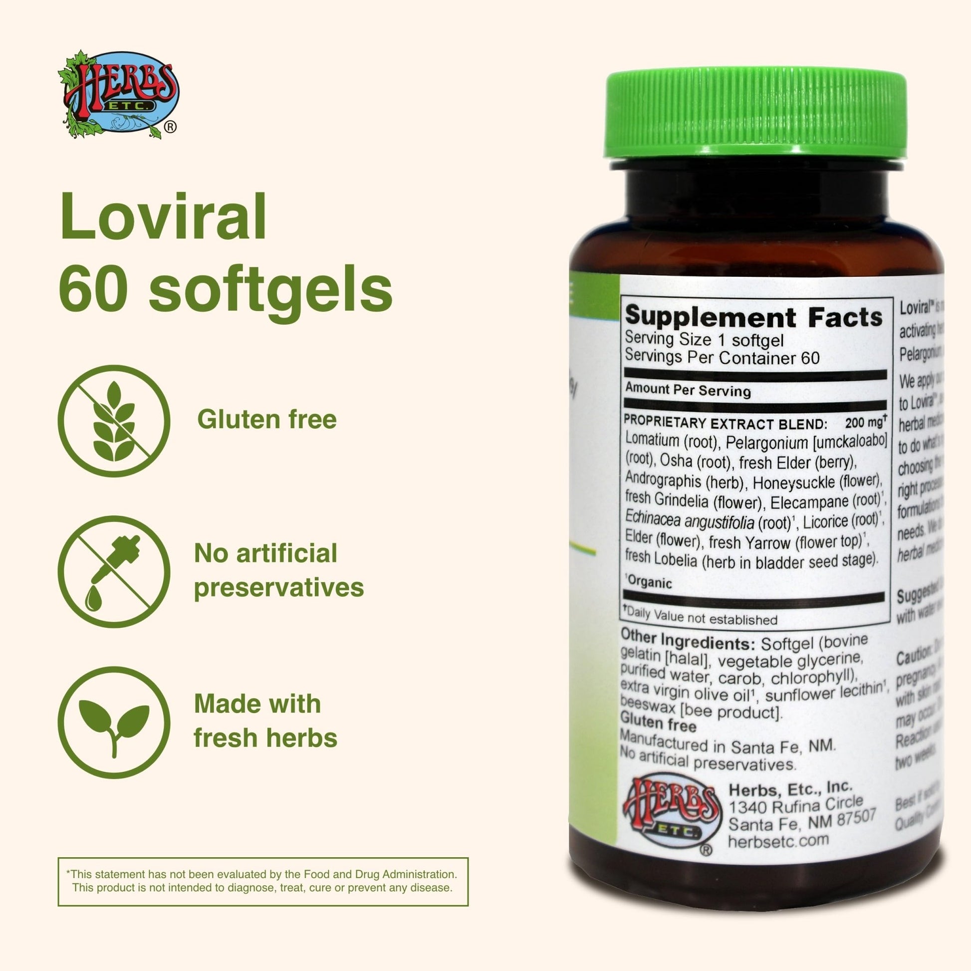 Herbs Etc. Loviral - Lung Health Supplement for Respiratory Defense & Support - Herbal Supplement with Lomatium, Pelargonium & OSHA - Gluten-Free - 60 Softgels (60 Servings) - dailyvitalstore