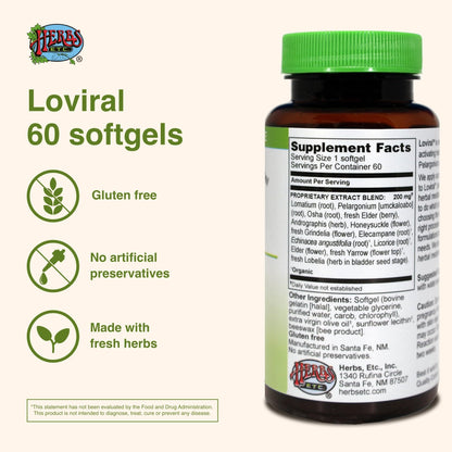 Herbs Etc. Loviral - Lung Health Supplement for Respiratory Defense & Support - Herbal Supplement with Lomatium, Pelargonium & OSHA - Gluten-Free - 60 Softgels (60 Servings) - dailyvitalstore