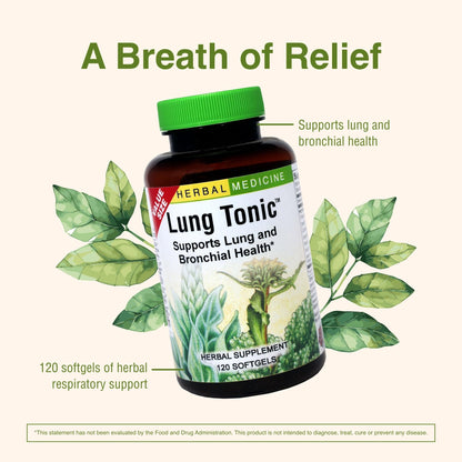 Herbs Etc. Lung Tonic - Lung Supplement for Bronchial Support - Healthy Breathing Support with Mullein, Horehound & Grindelia - 120 Softgels - dailyvitalstore