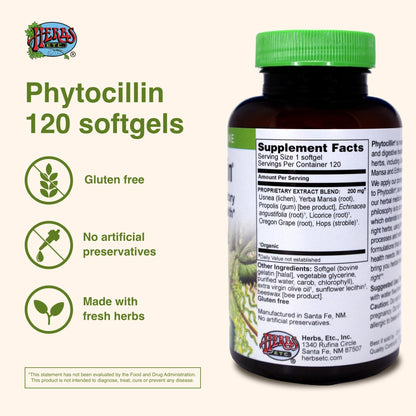 Herbs Etc. Phytocillin - Respiratory & Digestive Health Support Supplement - Herbal Formula to Support Digestion - Support Healthy Breathing - 120 Softgels (120 Servings) - dailyvitalstore