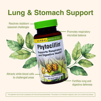 Herbs Etc. Phytocillin - Respiratory & Digestive Health Support Supplement - Herbal Formula to Support Digestion - Support Healthy Breathing - 60 Softgels (60 Servings) - dailyvitalstore