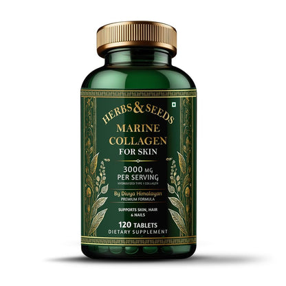 Herbs & Seeds Marine Collagen Pills for Women & Men, 120 Capsules | Type I, II, III, V, X - Hydrolyzed Collagen Peptides with Biotin, Hyaluronic Acid & Vitamin C,E Skin, Hair, Nail & Joint Support - dailyvitalstore