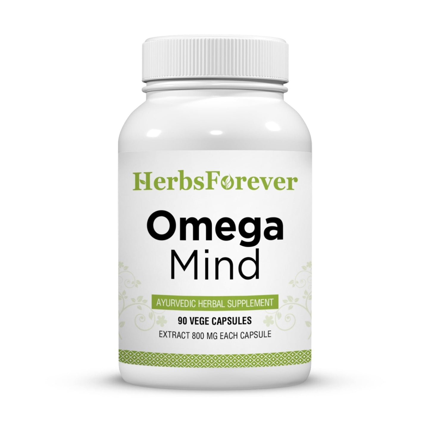Herbsforever Omega Mind - Support Brain Function, Cognitive, Memory, Mental Clearity |Consentration,with Bacopa, Ashwagandha, Mucuna 10 Ayurvedic Herb Extracts|90 Veg Capsules|800 mg - dailyvitalstore