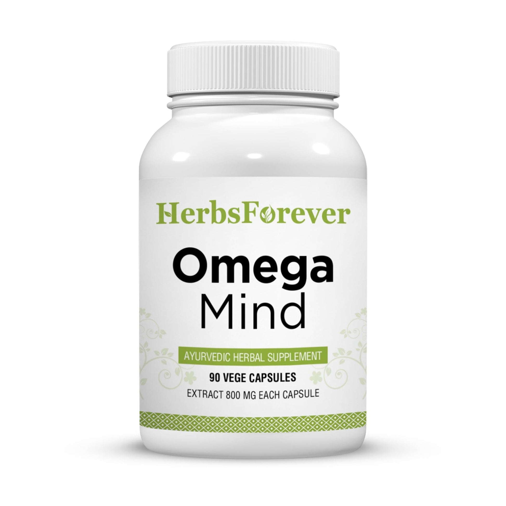 Herbsforever Omega Mind - Support Brain Function, Cognitive, Memory, Mental Clearity |Consentration,with Bacopa, Ashwagandha, Mucuna 10 Ayurvedic Herb Extracts|90 Veg Capsules|800 mg - dailyvitalstore