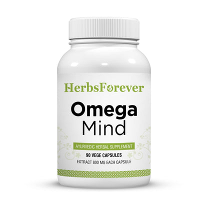 Herbsforever Omega Mind - Support Brain Function, Cognitive, Memory, Mental Clearity |Consentration,with Bacopa, Ashwagandha, Mucuna 10 Ayurvedic Herb Extracts|90 Veg Capsules|800 mg - dailyvitalstore