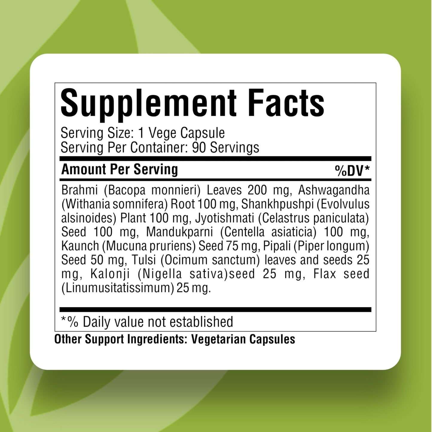 Herbsforever Omega Mind - Support Brain Function, Cognitive, Memory, Mental Clearity |Consentration,with Bacopa, Ashwagandha, Mucuna 10 Ayurvedic Herb Extracts|90 Veg Capsules|800 mg - dailyvitalstore