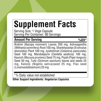 Herbsforever Omega Mind - Support Brain Function, Cognitive, Memory, Mental Clearity |Consentration,with Bacopa, Ashwagandha, Mucuna 10 Ayurvedic Herb Extracts|90 Veg Capsules|800 mg - dailyvitalstore