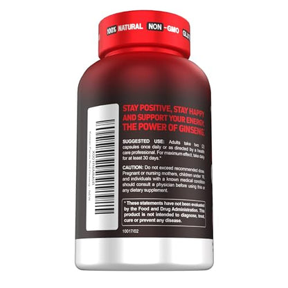 Herbtonics Korean Red Panax Ginseng 1500mg - Energy Supplement for Peak Performance, Focus & Vitality - High Potency Ginseng Root Extract - 120 Vegan Capsules - dailyvitalstore