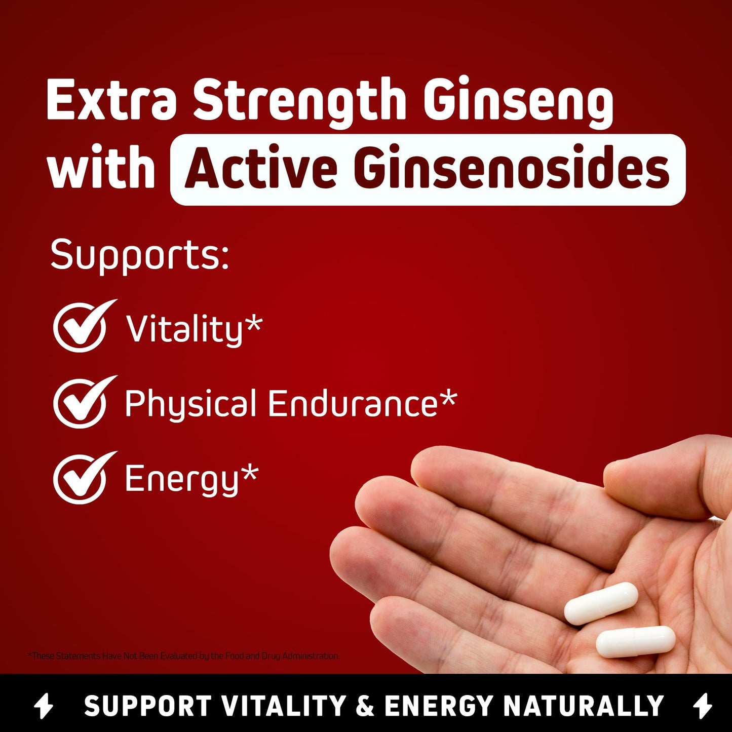 Herbtonics Korean Red Panax Ginseng 1500mg - Energy Supplement for Peak Performance, Focus & Vitality - High Potency Ginseng Root Extract - 120 Vegan Capsules - dailyvitalstore