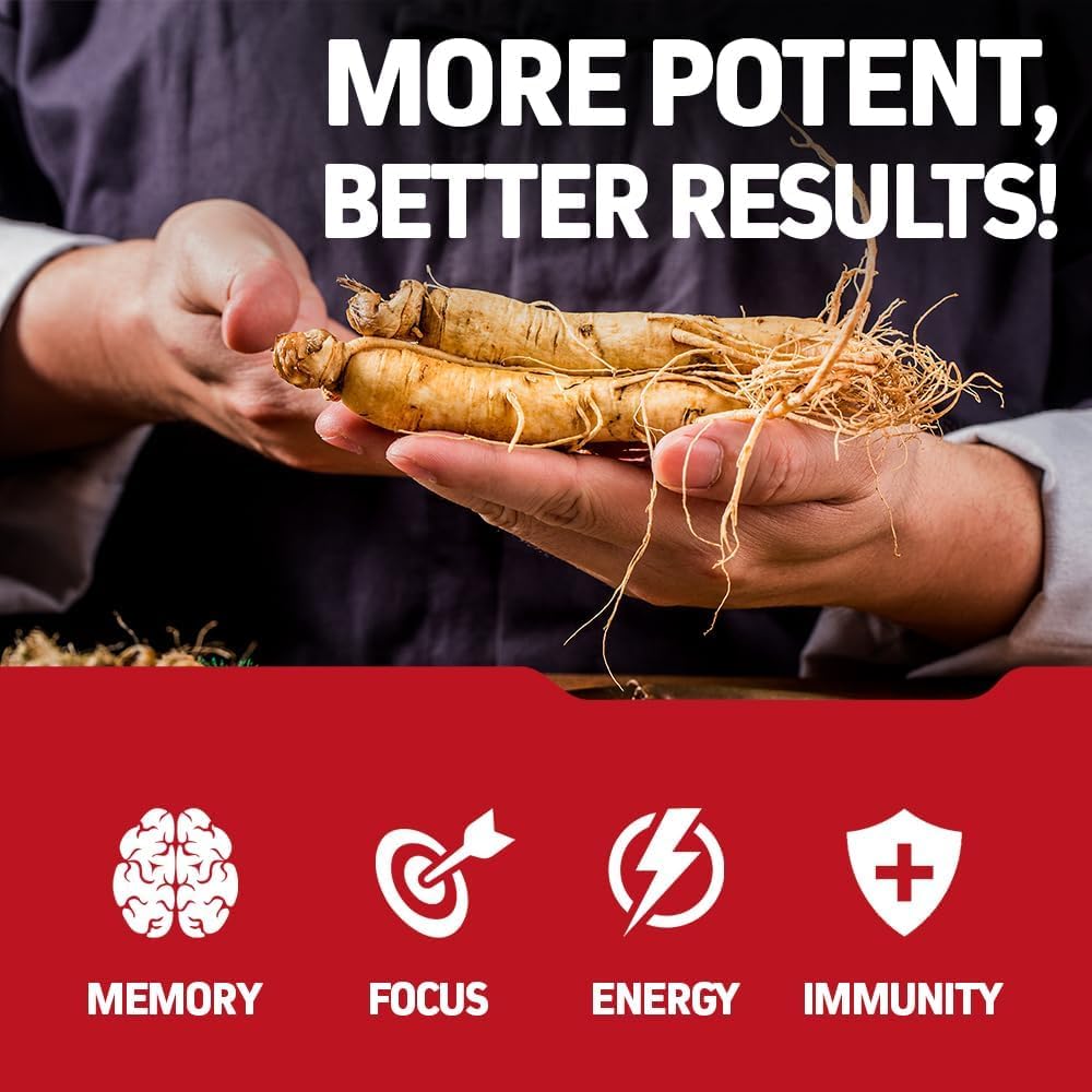 Herbtonics Korean Red Panax Ginseng 1500mg - Energy Supplement for Peak Performance, Focus & Vitality - High Potency Ginseng Root Extract - 120 Vegan Capsules - dailyvitalstore