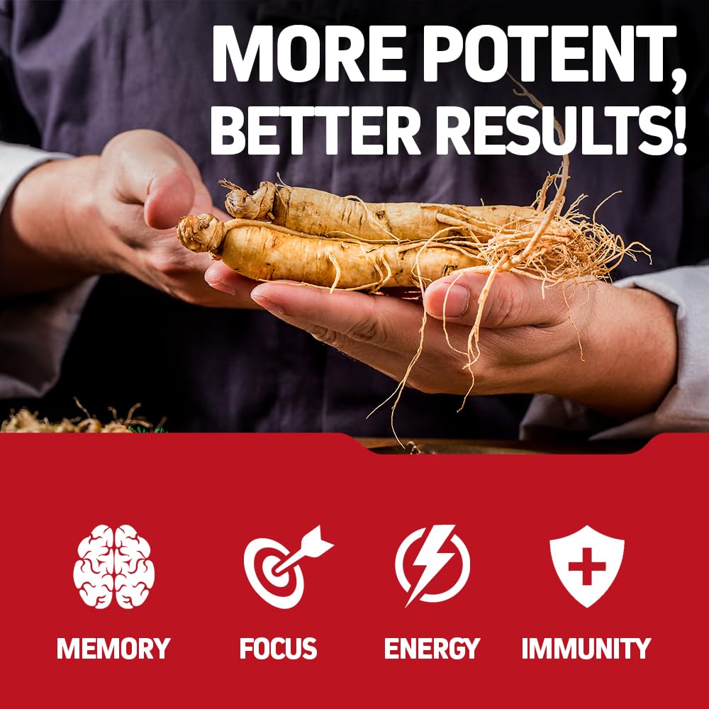 Herbtonics Korean Red Panax Ginseng 1500mg - Energy Supplement for Peak Performance, Focus & Vitality - High Potency Ginseng Root Extract - 240 Vegan Capsules - dailyvitalstore