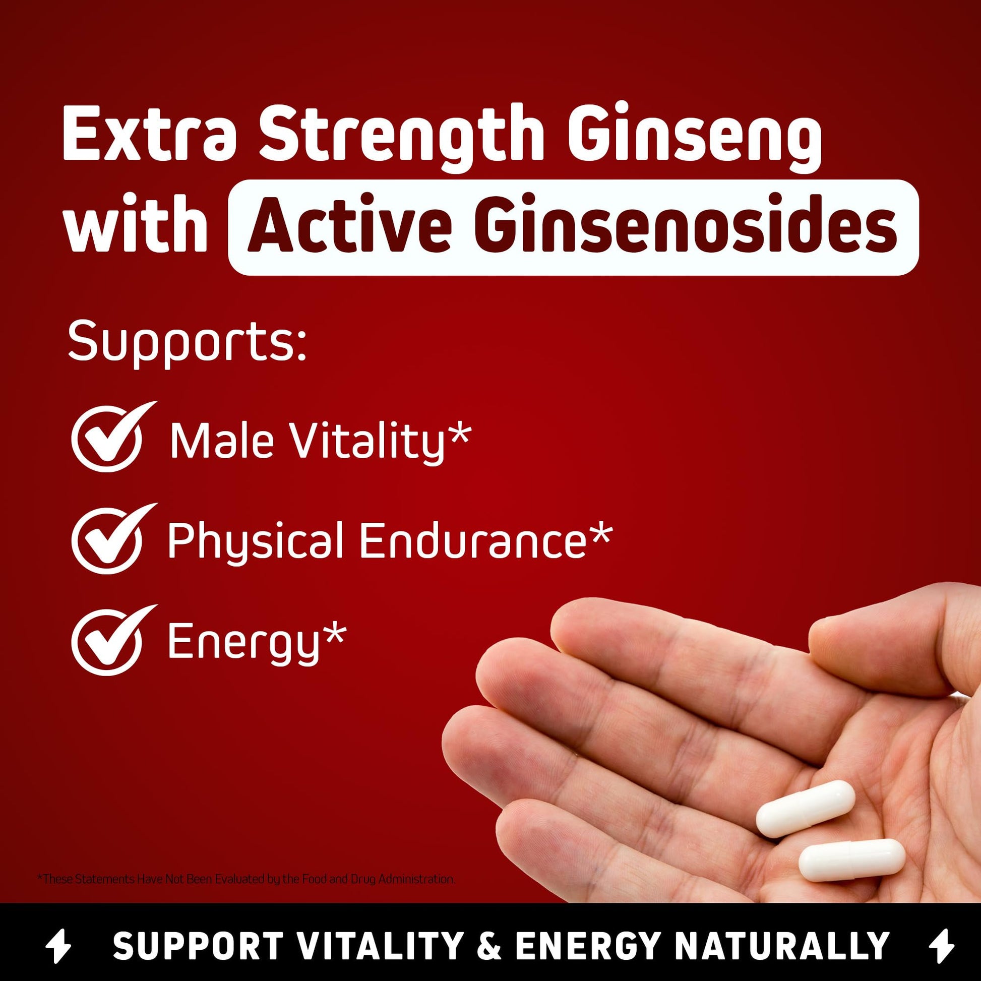 Herbtonics Korean Red Panax Ginseng 1500mg - Energy Supplement for Peak Performance, Focus & Vitality - High Potency Ginseng Root Extract - 240 Vegan Capsules - dailyvitalstore